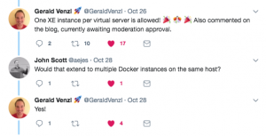 Clarification from Gerald Venzl regarding VMs and Docker instances